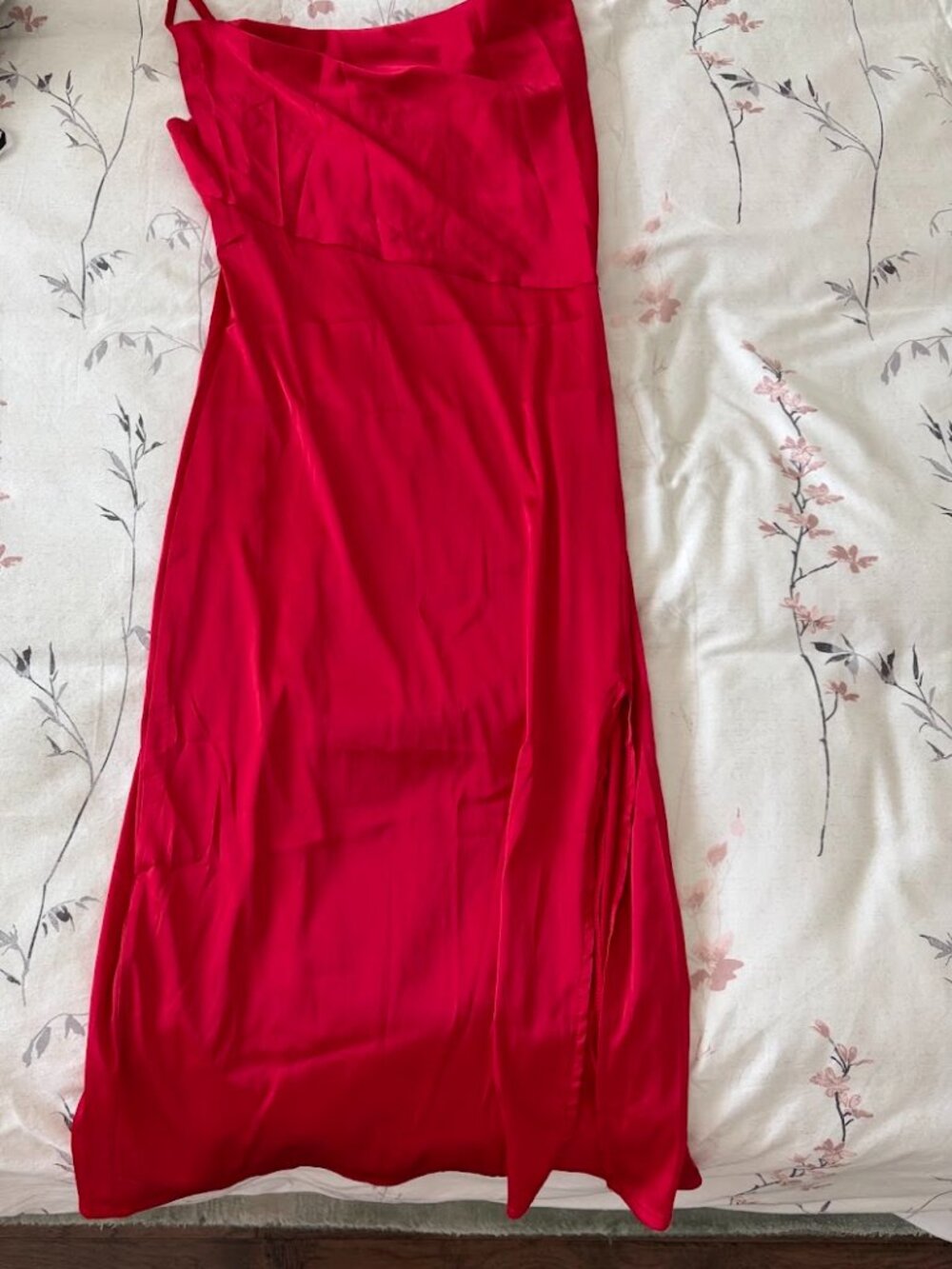 Amazon Vibrant Red Satin Cowl Neck Midi Dress w/ Side Slit - Size Small
